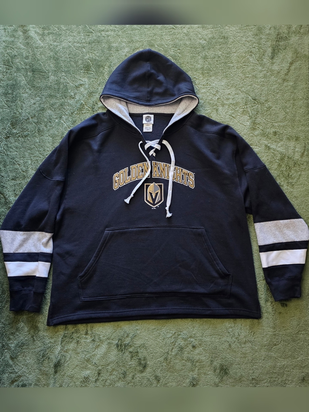 NHL Vegas Golden Knights Logo Black Lace-Up Hoodie Hooded Sweatshirt Mens XL